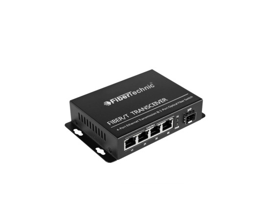 FiberTechnic {1004GEP-SFP-POE} SFP Media Converter, 4x 1G RJ45, 1x SFP, Supports 802.3af/at